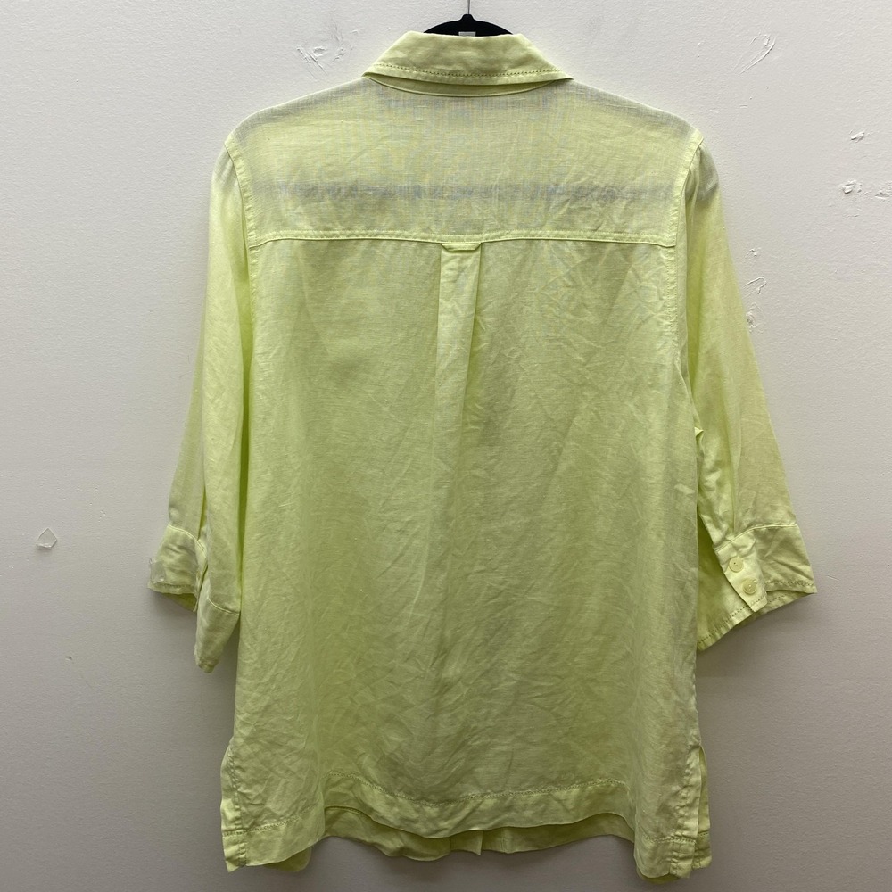 Deane White Shirt Womens 1X Yellow Linen Button Up 3/4 Sleeve Lightweight Pocket - Picture 8 of 12